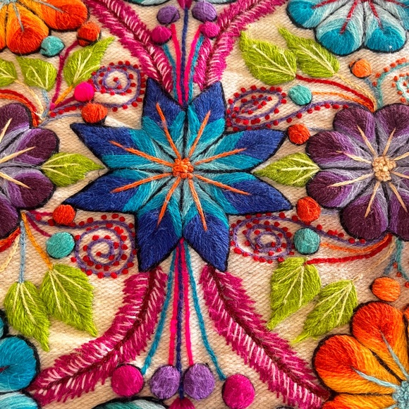 Alpaca Wool Hand Embroidered Floral Pillow Case Folk Art Boho Style 15x16.5” - Picture 3 of 10